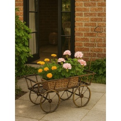 Štýlový kovový kvetináč v tvare fúrika alebo bicykla