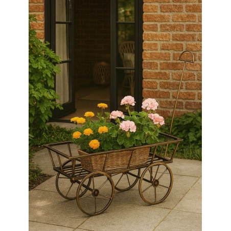 Stylowy kwietnik metalowy taczka rowerek