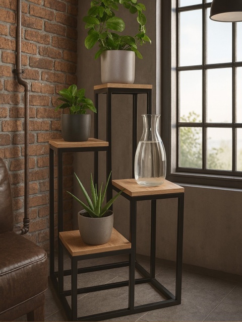 Metalowy kwietnik 4 półki czarny loft