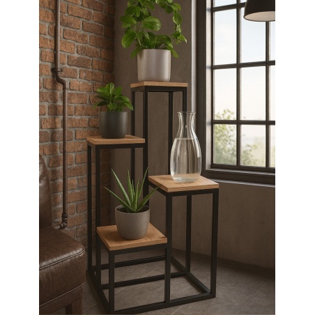 Kovový kvetináč 4 police čierny loftový štýl