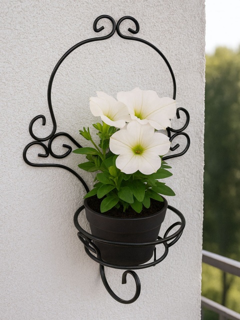 Czarny metalowy kwietnik ścienny wiszący