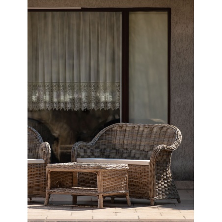 Rattan-Gartensofa mit Sessel – rustikales Set