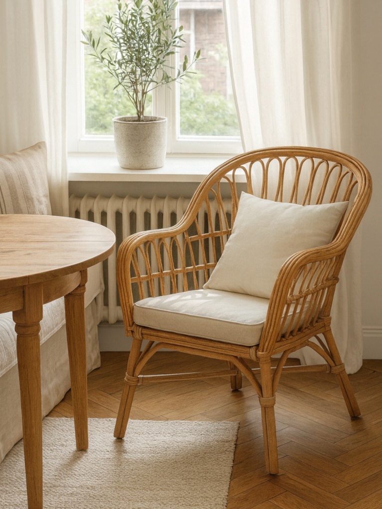 Boho-Sessel - Rattansessel mit Kissen