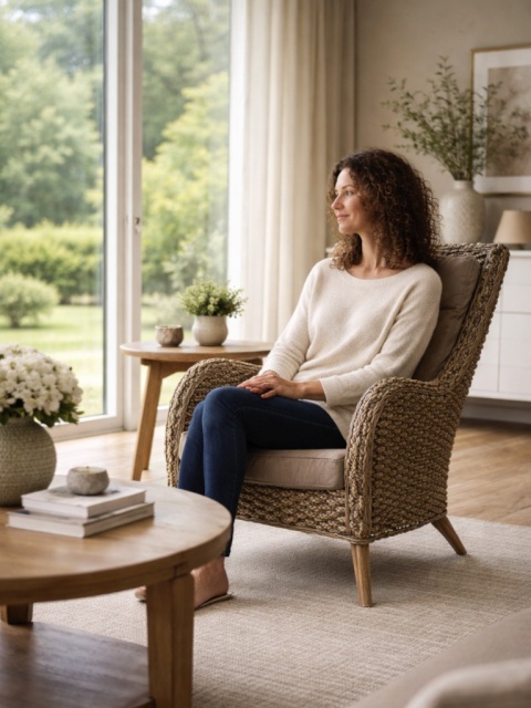 Štýlové kreslo z ratanu a abaky, Deron.