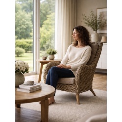 Rattansessel mit Abaca, natürlich, stilvoll, dunkelbraun - Deron