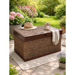 Skrzynia rattanowa drewniana z abaką, naturalna, ciemny brąz