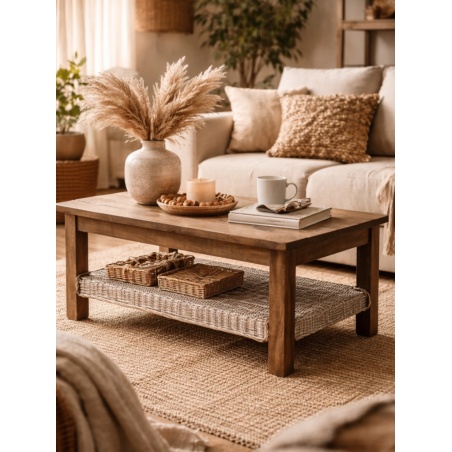 Holz-Rattan-Tisch Castaloo