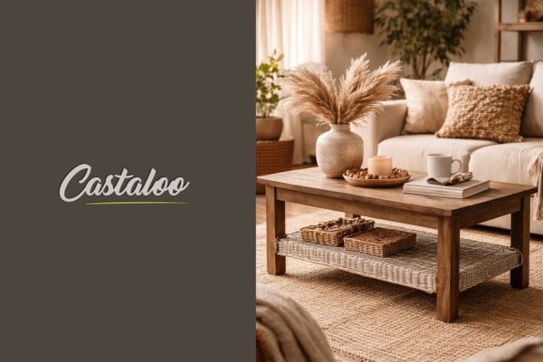 Stilvoller Holz-Rattan-Tisch