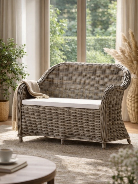 Rattan-Sofa, grau, für Haus und Garten