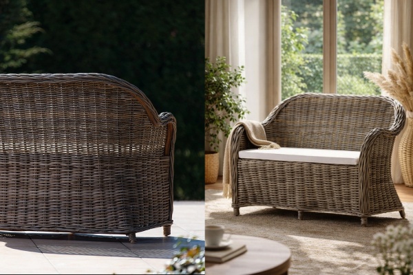 Dwuosobowa sofa ławka z rattanu naturalnego