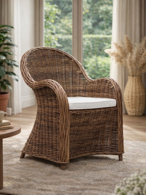 Rattansessel braun mit Kissen