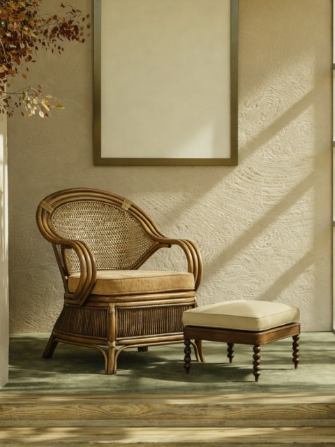 Fotel stylowy rattanowy z bambusem