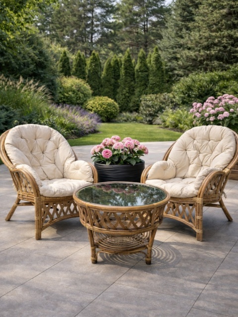 Rattan-Gartenmöbel hellbraun