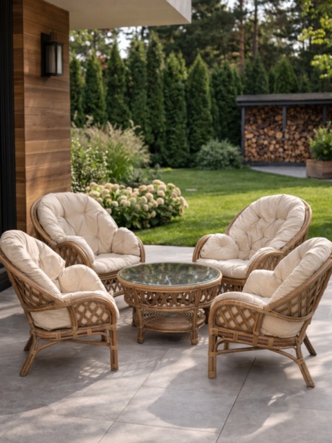 Ogrodowe meble rattanowe na tarasie