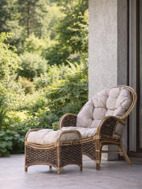 Stilvoller Rattansessel mit Fußhocker, Prestono