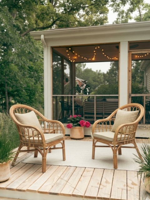 Gartenstühle aus natürlichem Rattan auf der Terrasse