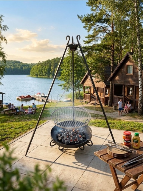 Grill stalowy na trójnogu