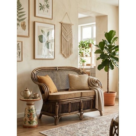 Stylowa sofa z rattanu i bambusa