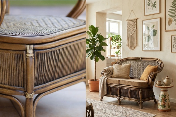 Stilvolles Sofa aus Rattan und Bambus