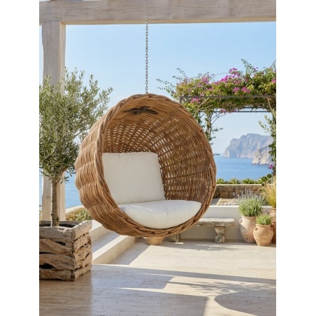 Fotel wiszący naturalny rattan - kokon gniazdko boho