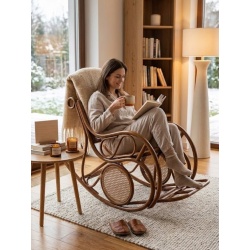 Großer, natürlicher brauner Rattan-Schaukelsessel - Licoto