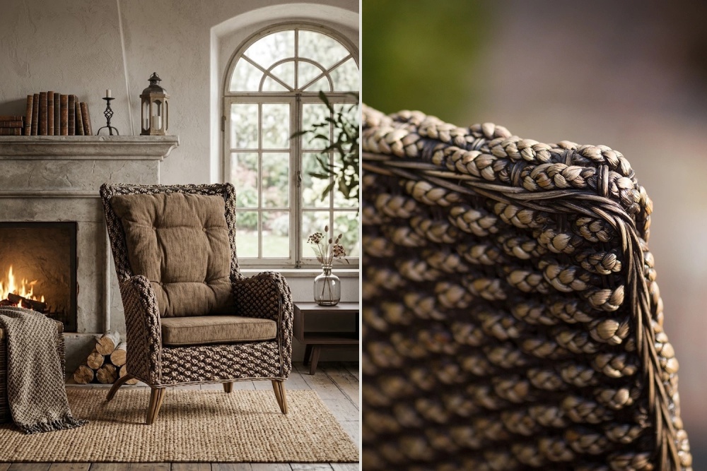 Stilvoller Sessel aus Wasserhyazinthe und Rattan