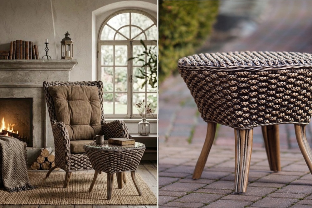 Stilvoller Sessel aus Wasserhyazinthe und Rattan