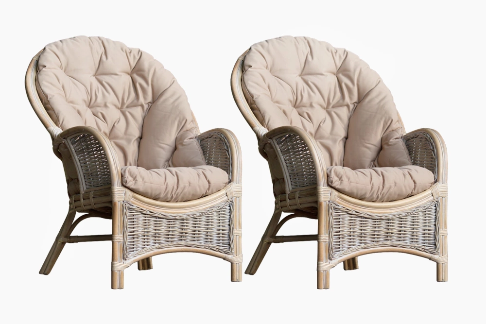 Natürlicher Rattansessel, hell - Set von 2 Stück