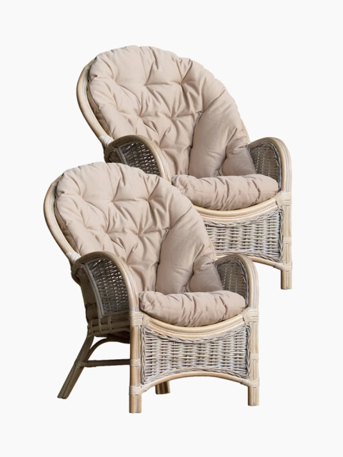 Natürlicher Rattansessel, hell - Set von 2 Stück