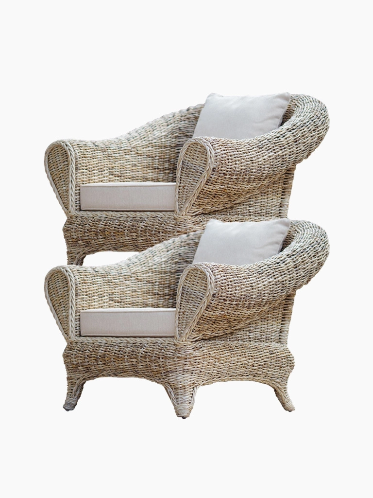 Stilvoller Sessel aus naturbelassenem Rattan - Set mit 2 Stück