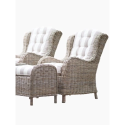 Rustikálne ratanové kreslá s podnožkami, sivé, prírodné