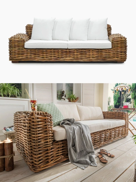 Rattansofa, Couch aus natürlichem Rattan