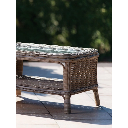 Stolik rattanowy, szary z szybą