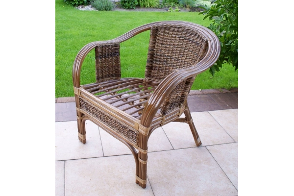 Rattan-Sessel mit Abaca, dunkles Braun, natürlich, für Haus und Garten - Akspol