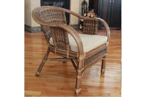 Sessel aus dunklem Rattan und Abaca M03F