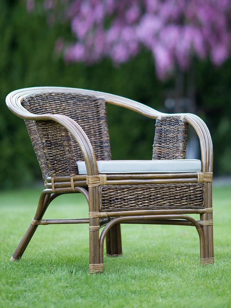 Rattan-Sessel mit Abaca, dunkles Braun, natürlich, für Haus und Garten