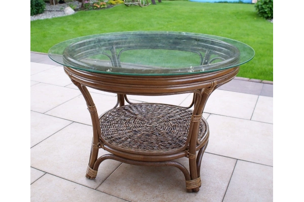 Stolik rattanowy od zestawu Brendo, z szybą i półką np na gazety