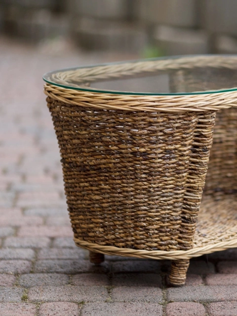 Rattan-Tisch mit Glasplatte, Foksse