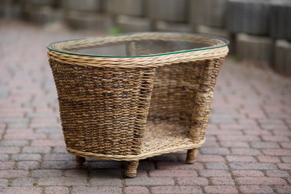 Rattan-Tisch mit Glasplatte, Foksse