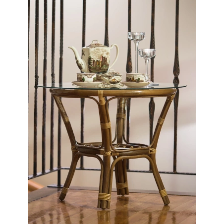 Couchtisch aus Rattan mit Glas m06s