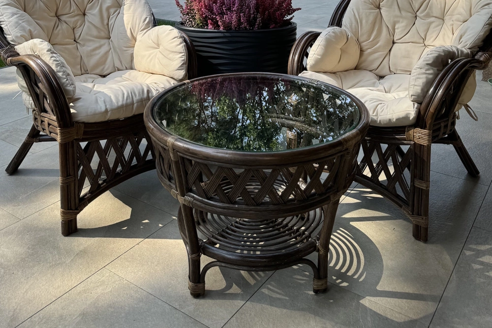 Rattan-Tisch, Kaffeetisch, dunkle Brauntöne