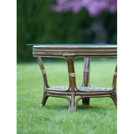 Runder Rattan Tisch mit Ablage