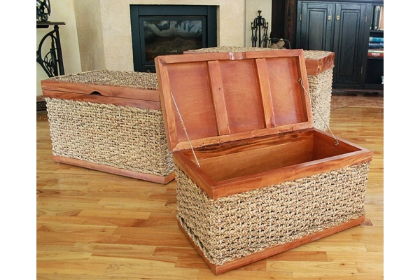 skrzynia z rattanu naturalnego oraz abaki - najmniejszy rozmiar