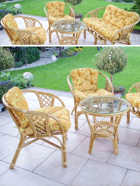 Komplette Möbel aus natürlichem Rattan, veredelt in der Farbe Honigbraun - m05