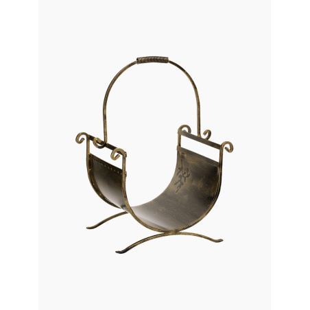 Kovaný, kovový kôš na drevo ku krbu