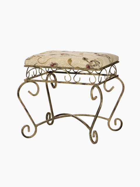 Gepolsterter Hocker aus Schmiedeeisen und Metall