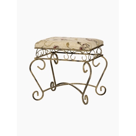 Gepolsterter Hocker aus Schmiedeeisen und Metall