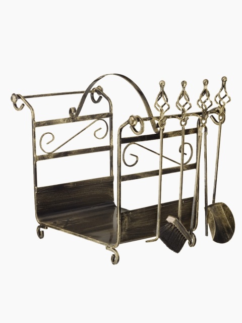 Kaminset, Metallkorb mit Reinigungszubehör