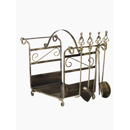 Kaminset, Metallkorb mit Reinigungszubehör