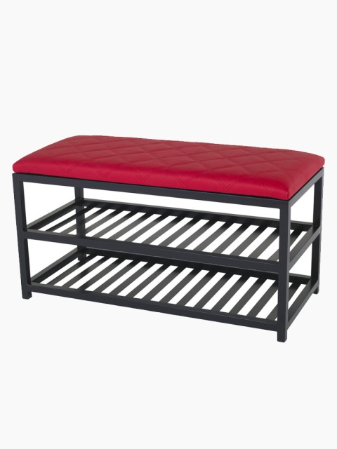 Čierna polica na topánky so sedadlom